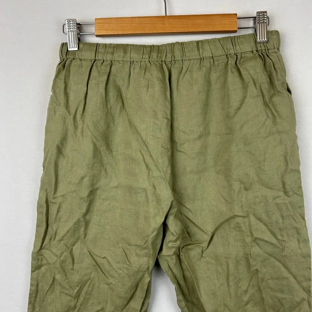 Quince Linen Elastic Waist Pull On Pants Olive Green Women's Size S